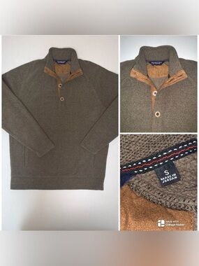 Mens Long Sleeve Shirt 1/4 Button with Pockets. Roundtree & Yorke Small Leather